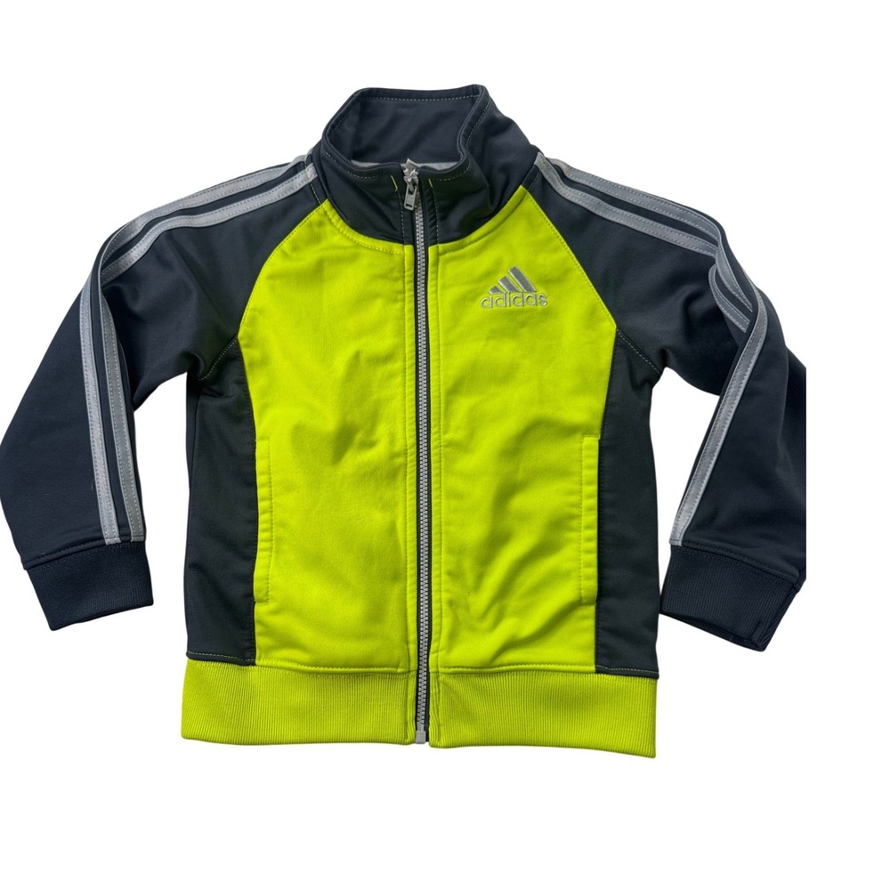 Adidas Boys‎ Track Jacket Neon Yellow Grey Full Zip 24 Months Sporty Stripe